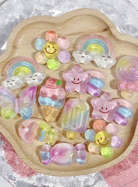 彩虹星星糖果奶油胶透色树脂配件
