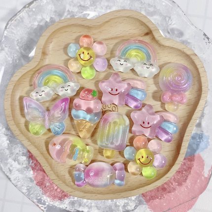 可爱彩虹星星糖果 透色树脂配件儿童手工diy奶油胶发夹手机壳材料