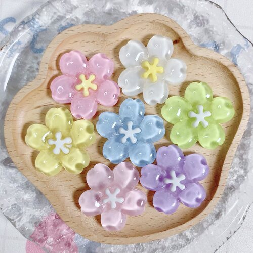冰透细闪樱花花朵 树脂配件儿童手工diy发夹奶油胶手机壳鞋花材料