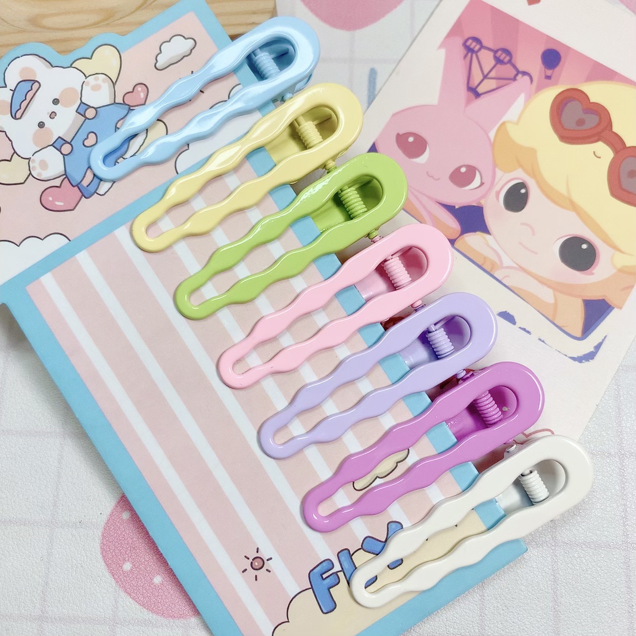 夏日糖果色学生波浪无痕发夹