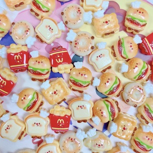 迷你卡通汉堡面包人 亮面树脂配件手工diy发夹奶油胶手机壳材料包