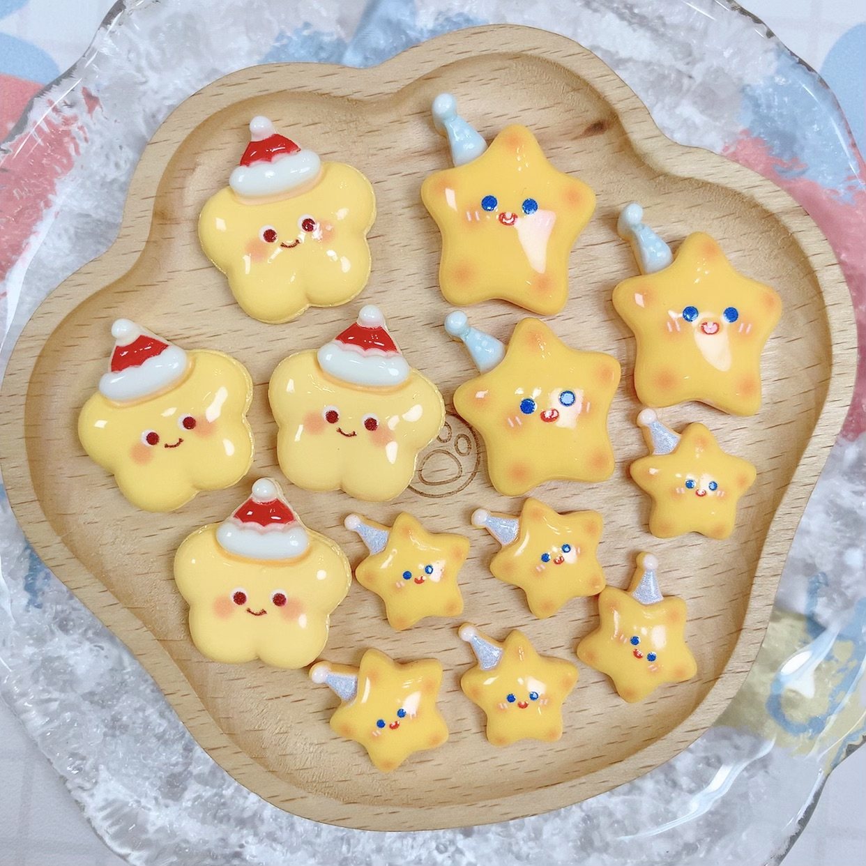 迷你卡通帽子小星星 亮面树脂配件手工diy发夹奶油胶手机壳材料包