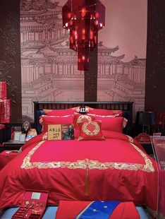 梦洁长绒棉绣花十件套 天作之合01102 2023婚庆大红结婚100支被套