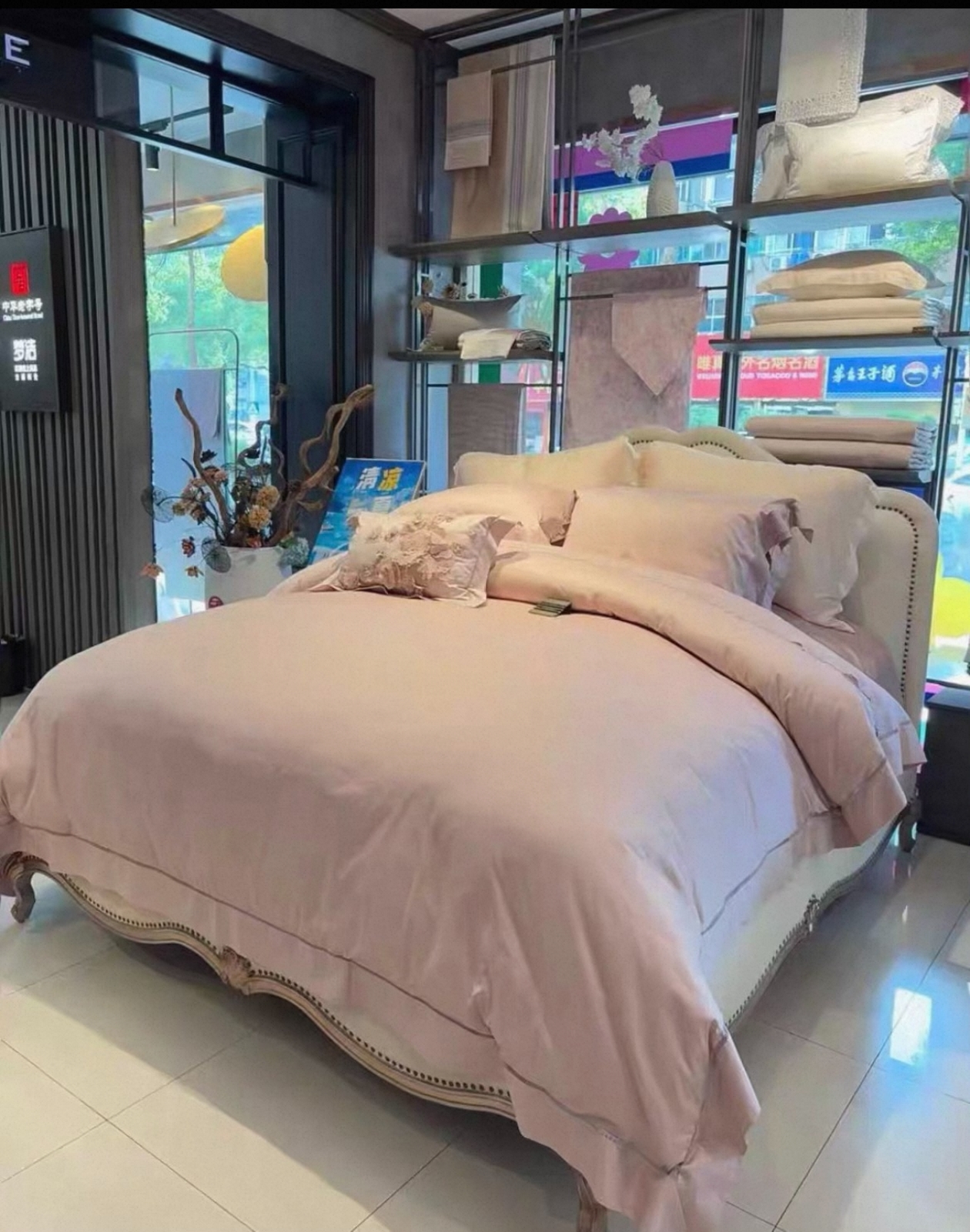 MINE寐100支长绒棉缎纹蕾丝四件套纯棉全棉床单被套轻奢 艾格尼丝