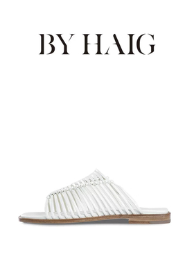 BY HAIG 瑞典小众设计师 品牌方头拖鞋手工编织皮拖鞋