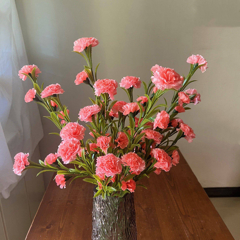 康乃馨仿真花束客厅假花餐桌摆件插花绢花塑料花装饰花母亲节礼物