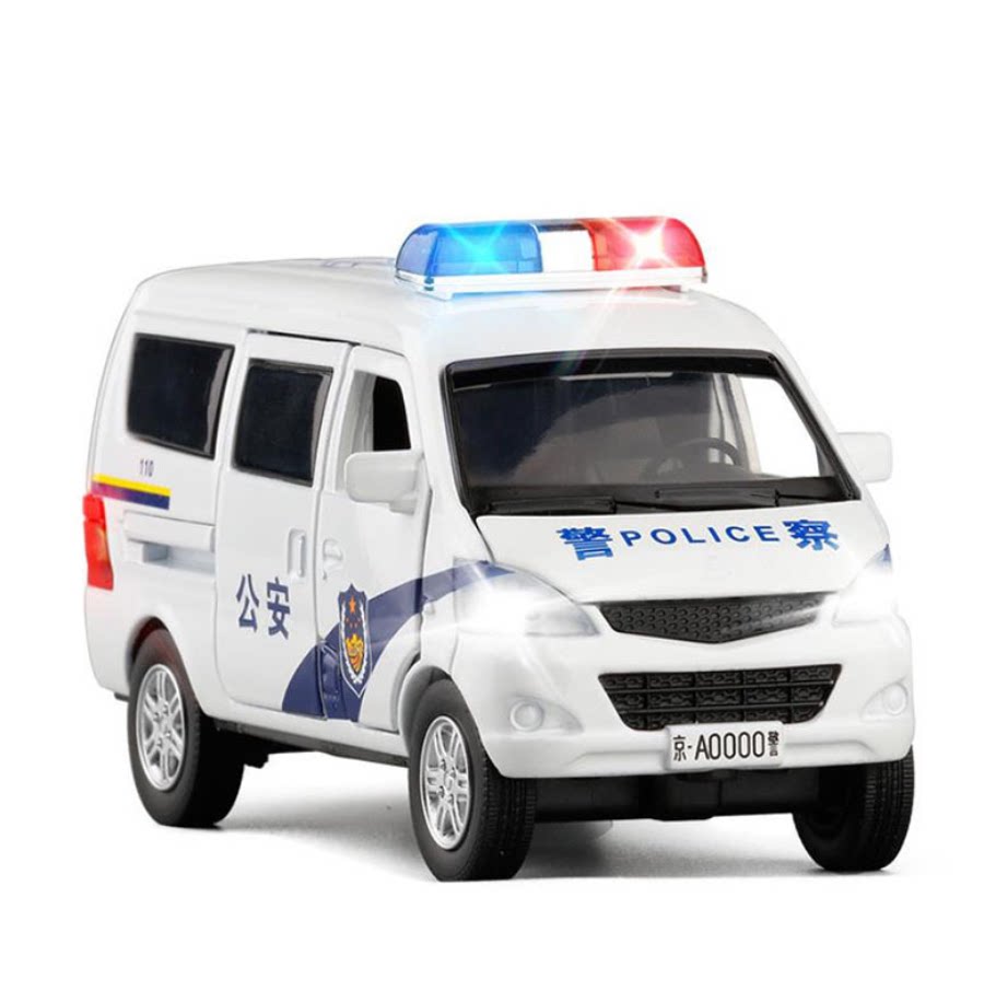 1/32 长安之星微型面包车六开门声光警车救护金属玩具汽车模型