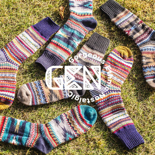 GEN 咔叽工装复古长袜中筒袜子redwing民族袜手工毛线袜