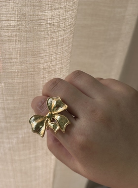蝴蝶结戒指女个性时尚小众镀金开口指环气质食指戒