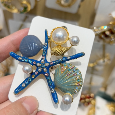 复古大气胸针镶钻嵌珠珐琅彩釉海螺海星扇贝欧美胸针胸花系列