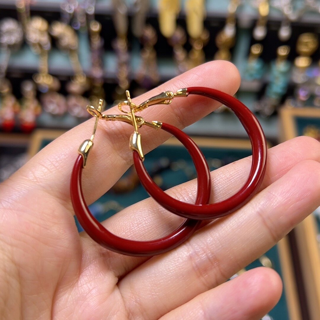 红色夸张大耳圈耳环女法式轻奢2025新款爆款高级气质独特耳饰耳圈