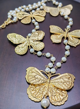 中古夸张耳环金色蝴蝶耳环项链套装复古宫廷气质高级感耳饰