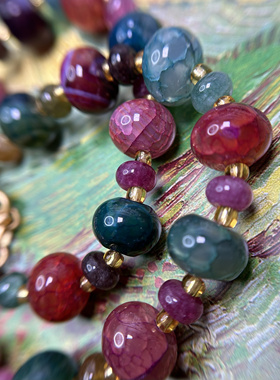 超仙文艺复古民族风车轮珠彩色碧玺手串手链闺蜜手饰