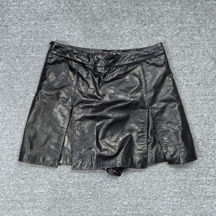 陈太太同款真皮皮裙女牛皮油蜡高腰开叉短裙A字裙2025秋季显瘦