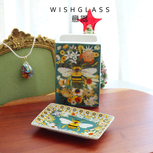 意器陶瓷法式复古蜜蜂甲虫花园手工拉坯陶瓷笔筒餐具桶花器糕点碟