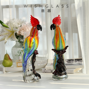 意器琉璃摆件鹦鹉小鸟轻奢客厅酒店样板间玄关装 礼品 饰品书桌软装
