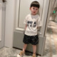 套装 洋气简约25夏男女童宝彩虹雪山字母印花短袖 T恤沙滩短裤
