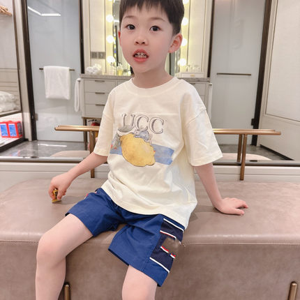 童装可爱彼得兔柠檬图案印花T恤全棉舒适宽松透气男女宝短袖上衣
