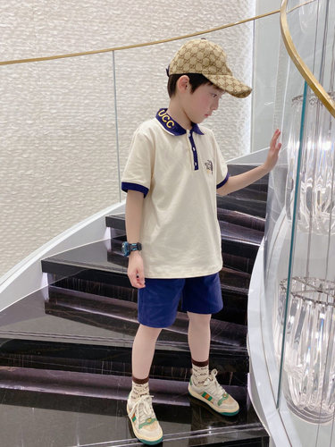高定童装字母刺绣儿童半袖翻领短袖T恤学院风夏季纯棉男童polo衫