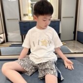 14岁亲子夏装 毛巾绣五角星短袖 T恤圆领套头宽松上衣男女童宝宝1