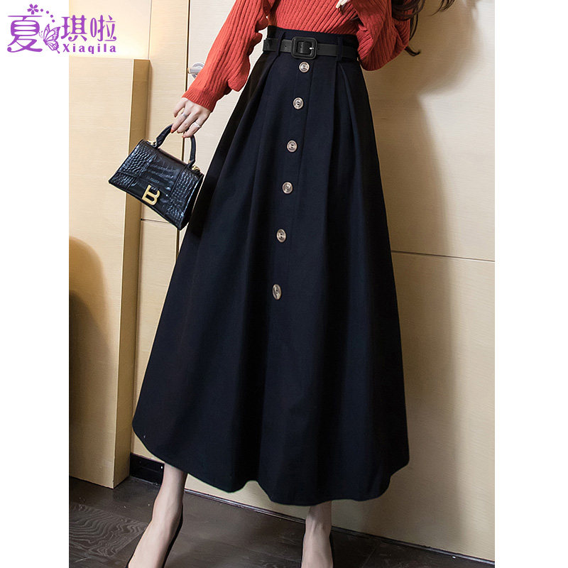 裙子女秋冬新款高腰加厚遮肚子遮胯伞裙a字中长款毛呢半身裙长裙