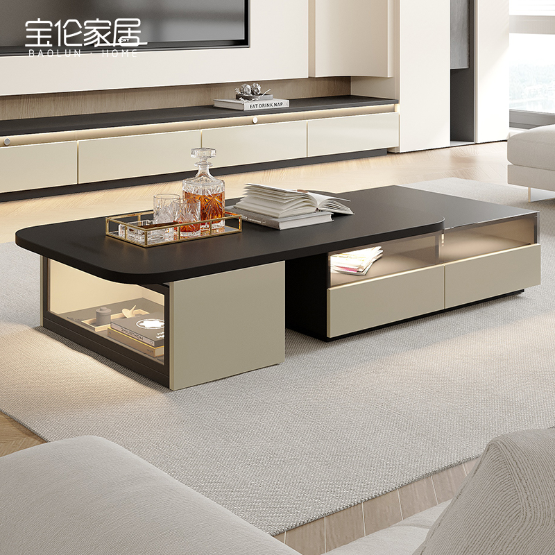 极简可伸缩玻璃茶几家用圆角茶几