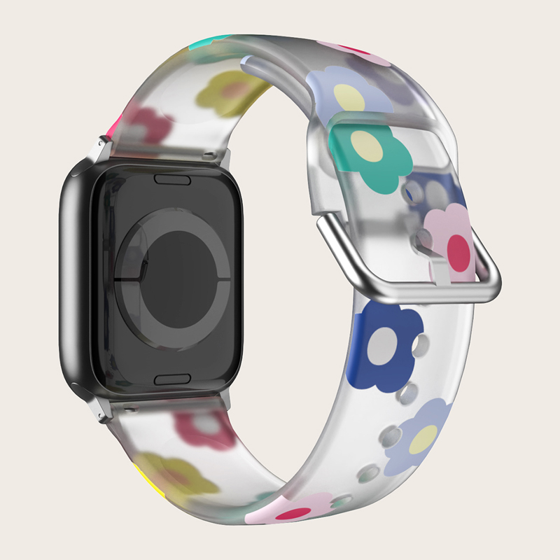 适用于苹果S8表带AppleWatch7/6/5/4/3/2/SE代苹果表带花卉印花软