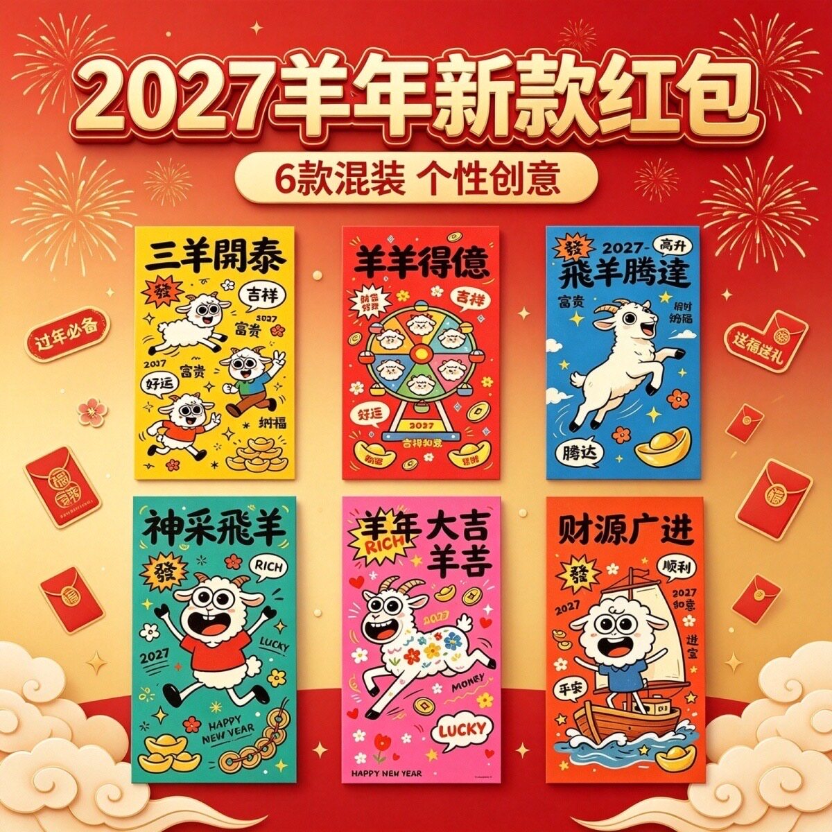 2027新款羊年红包卡通利是封创意个性儿童压岁钱春节红包袋通用款