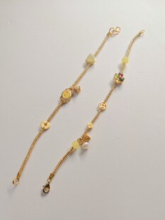 细小控古法银手链黄财神手牌四叶草碧玺爱心和田玉手链纯银手链