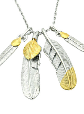 项链 余文乐同款 流行复古羽毛男士吊坠不锈钢时尚潮人