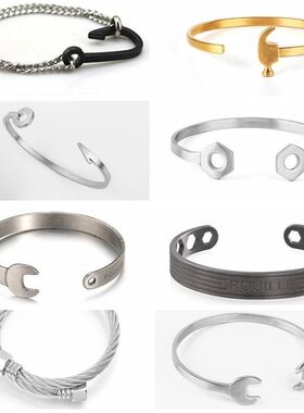 箭头古矩形船锚钩马蹄扣鱼钩ROUILLE机车六角扳手钛钢男女手镯