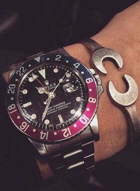 硅胶手镯 欧美原创潮牌钛钢扳手手镯复古怀旧机车古银双头男