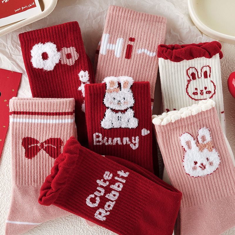 儿童袜子秋冬中长筒女童红袜子