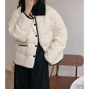 韩版灯芯绒领子短款羽绒服女2026秋冬新品九成品衣皮翻新定制加工