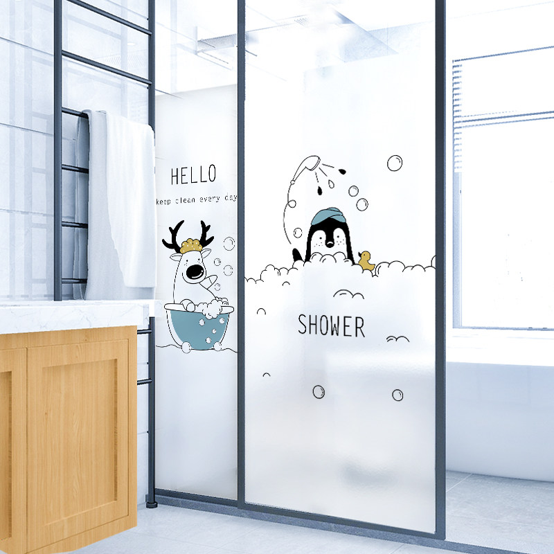 浴室贴膜防走光推拉门贴纸玻璃贴画窗户静电贴卡通磨砂窗花纸自粘