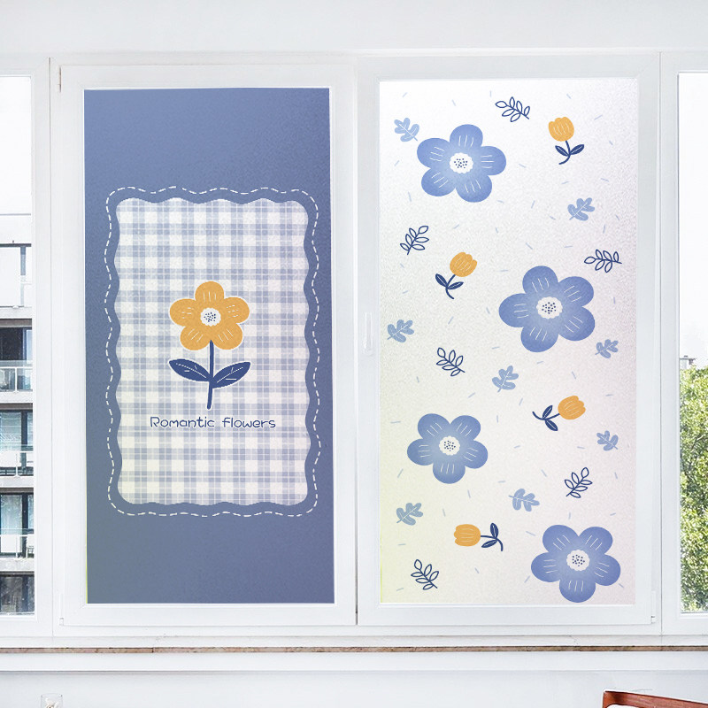 玻璃磨砂贴膜透光不透人防窥膜厕所窗户贴纸防走光清新小花窗户纸