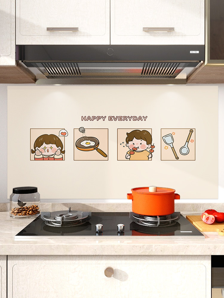 卡通厨房防油贴纸耐高温灶台橱柜墙面防水阻燃墙纸翻新遮丑用墙贴,家居饰品,软装墙贴,淘宝优惠券,粉丝福利购,淘宝优惠卷
