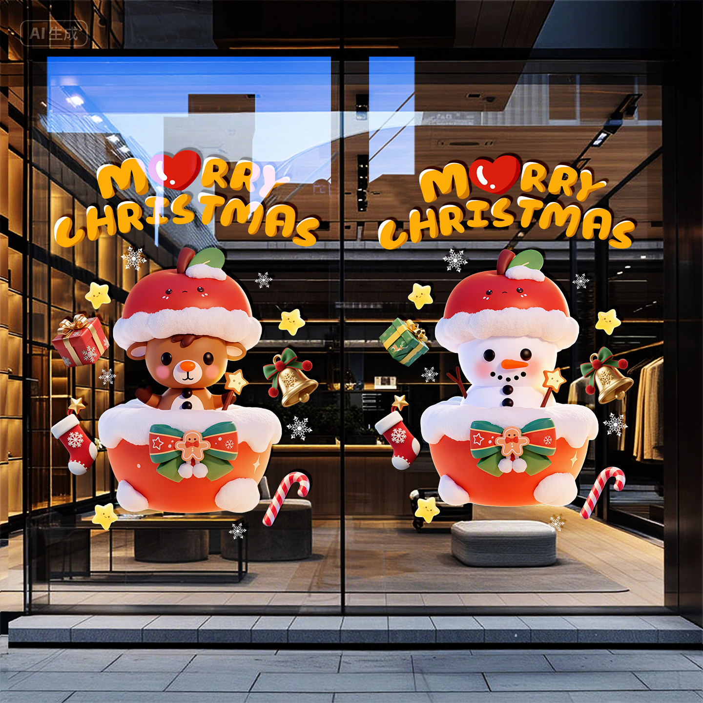 圣诞节静电贴纸装饰品圣诞树窗户橱窗贴玻璃门贴纸场景氛围布置