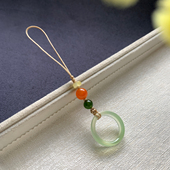 天然葡萄绿玛瑙指环手机链挂件水墨玉石玛瑙戒指包挂饰钥匙扣配饰