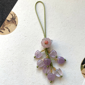 新品 紫晶郁金香手机链挂件粉水晶富贵花吊坠挂件包挂饰汉服配饰品