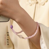 瞳菥饰品原创粉水晶圆珠手机链挂链短款 手腕防丢防摔挂绳百搭珠链