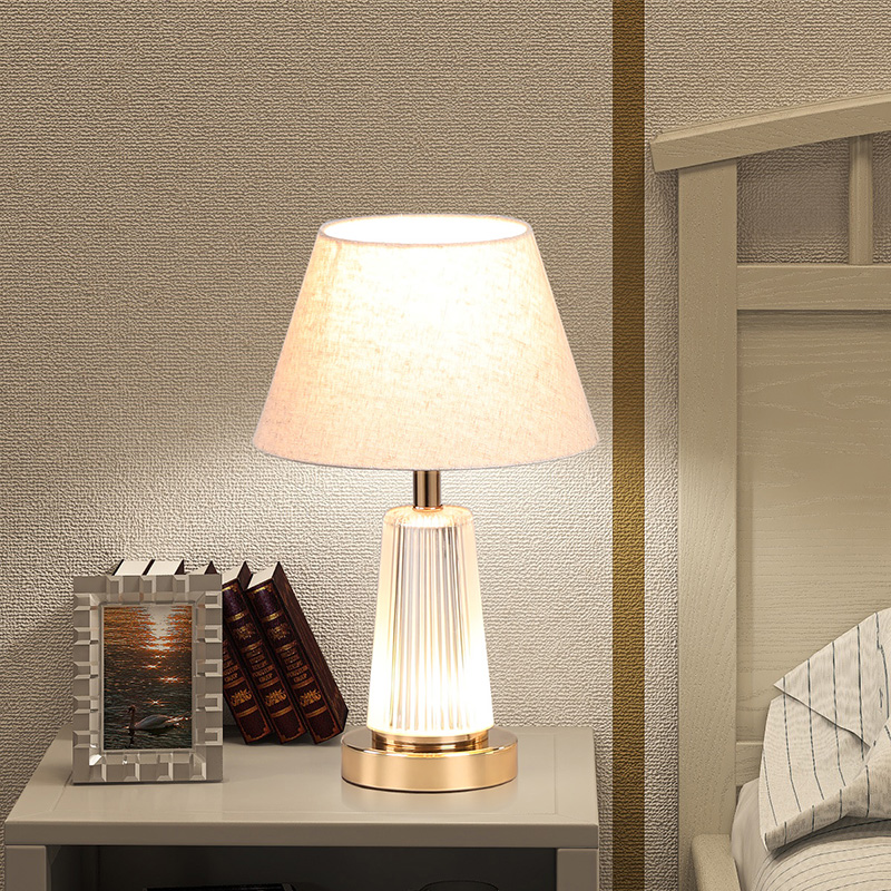 烨上布艺卧室简约亚克力双控台灯