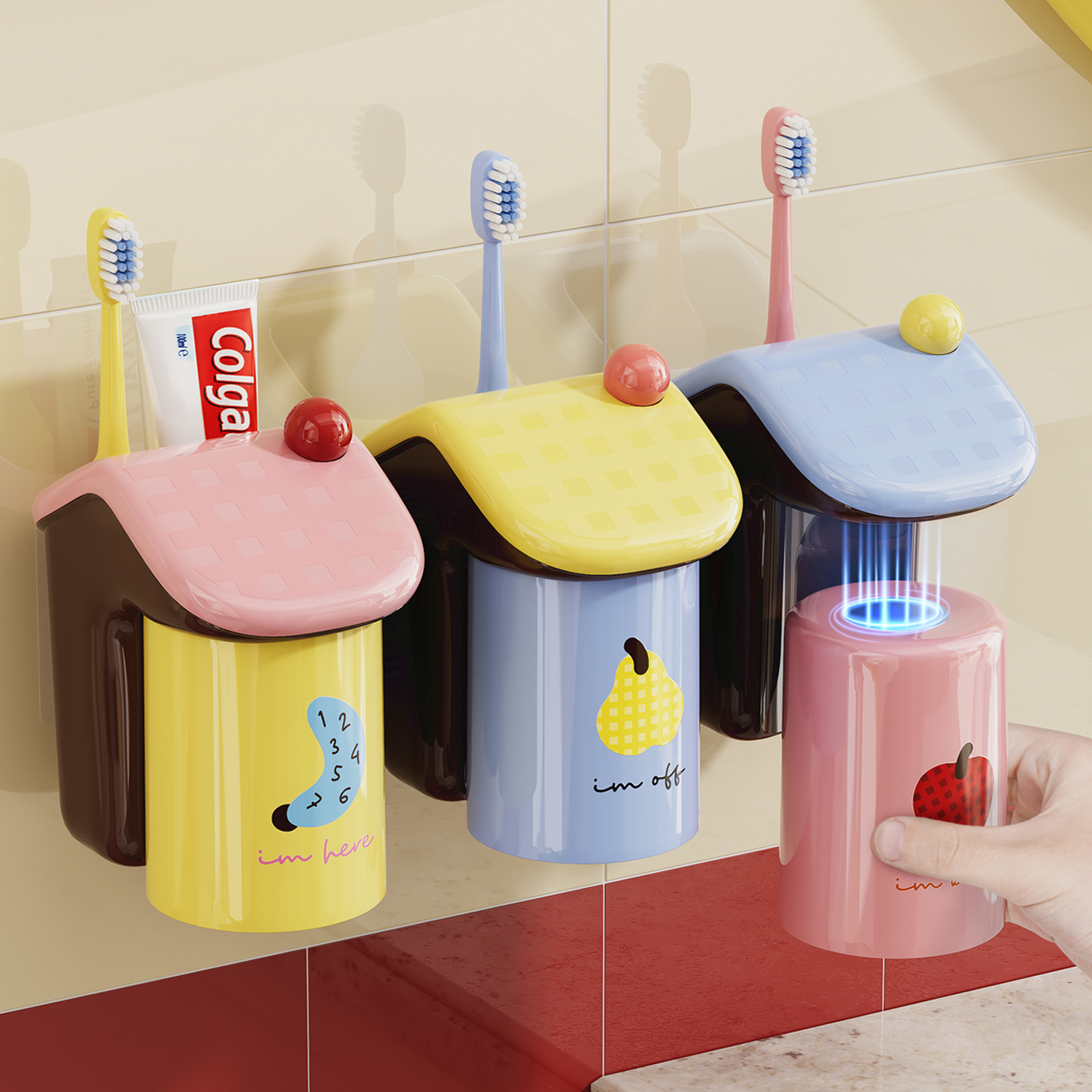 牙刷置物架磁吸漱口杯壁挂免打孔