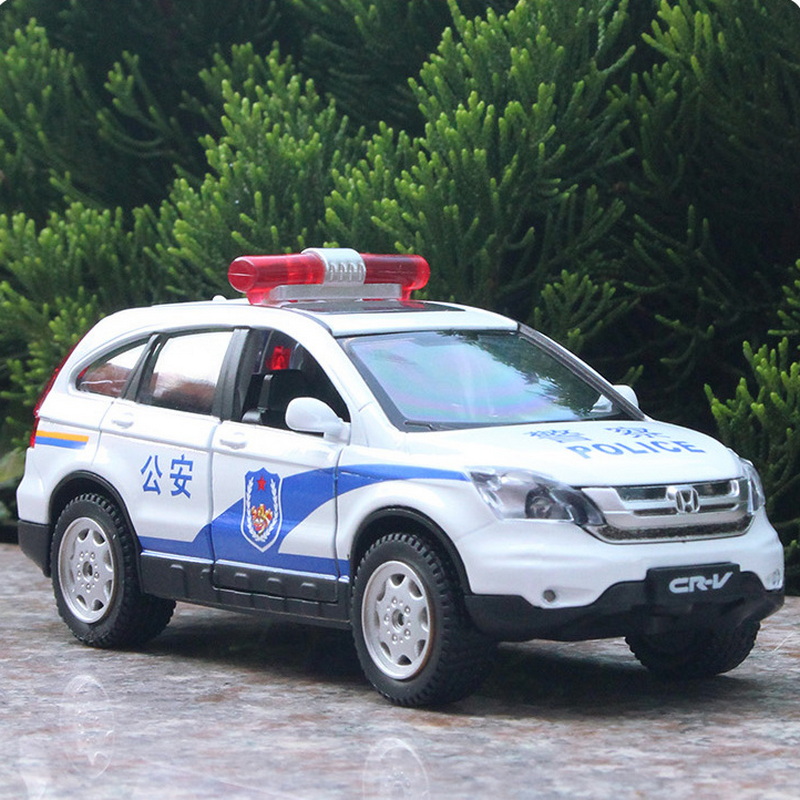 仿真CRV合金汽车模型回力声光可开门SUV越野车公安警车玩具车摆件