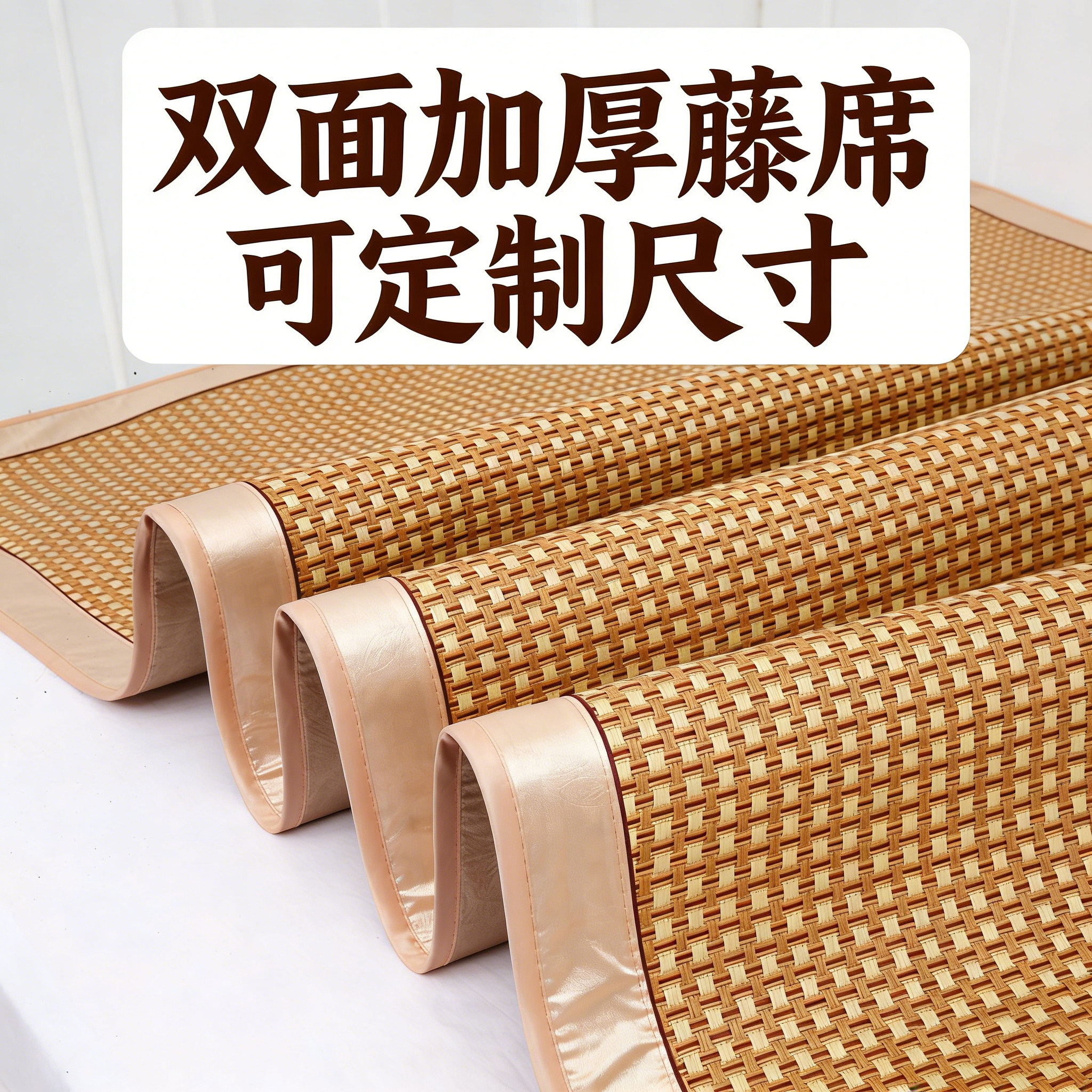 定做夏季凉席双面加厚1.5米双人床1.8藤席折叠学生宿舍90冰丝草席