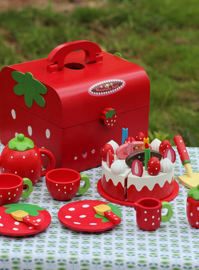 木制草莓蛋糕切切看乐过家家女孩玩具厨房套装木质儿童生日礼物