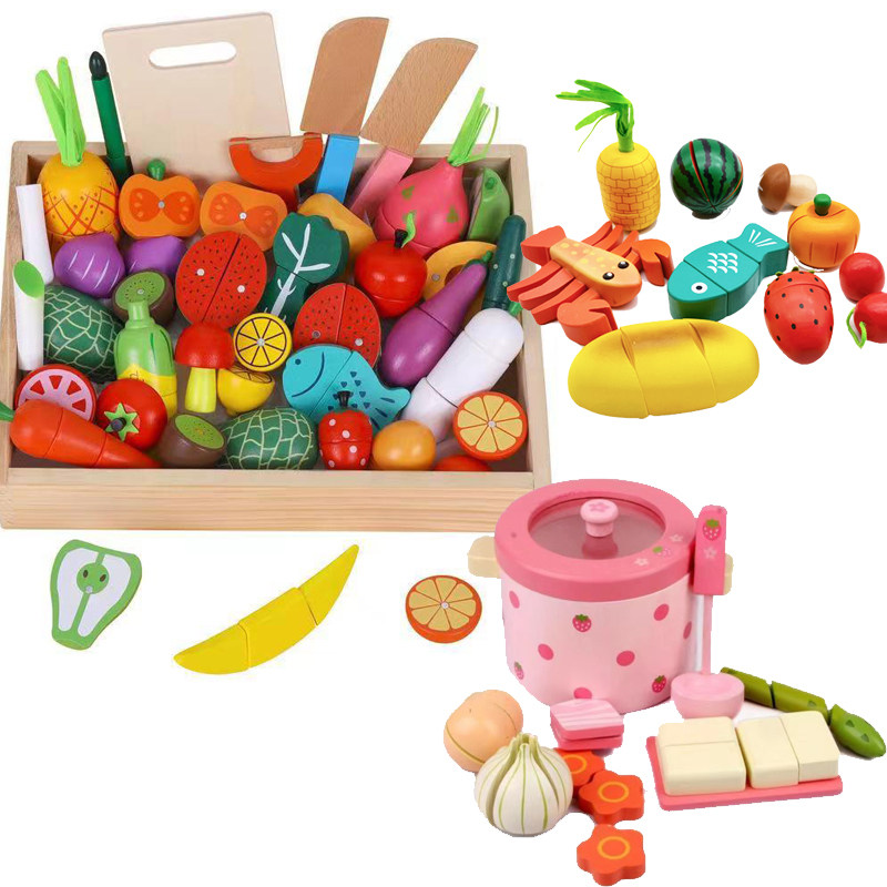 高品质出口全磁性蔬菜水果蛋糕切切看儿童过家家益智木制玩具生日