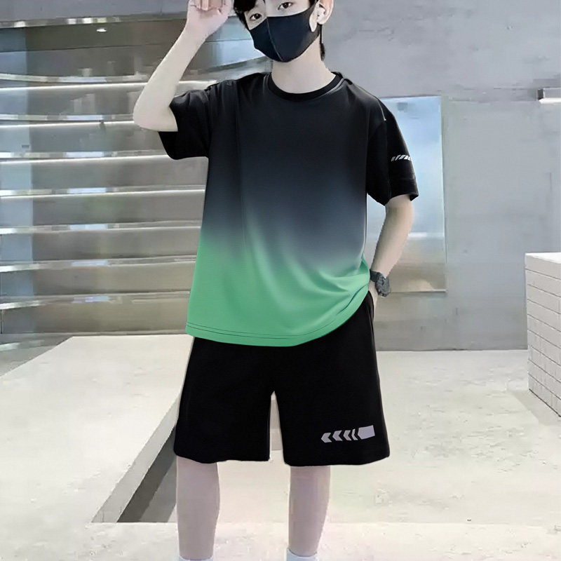 GILE男童速干短袖短裤套装夏季网眼儿童运动两件套大童冰丝夏装潮