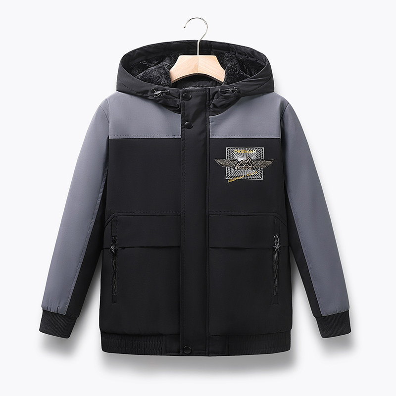 GILE男童羽绒棉服外套冬季儿童加绒加厚棉衣中大童洋气棉袄潮