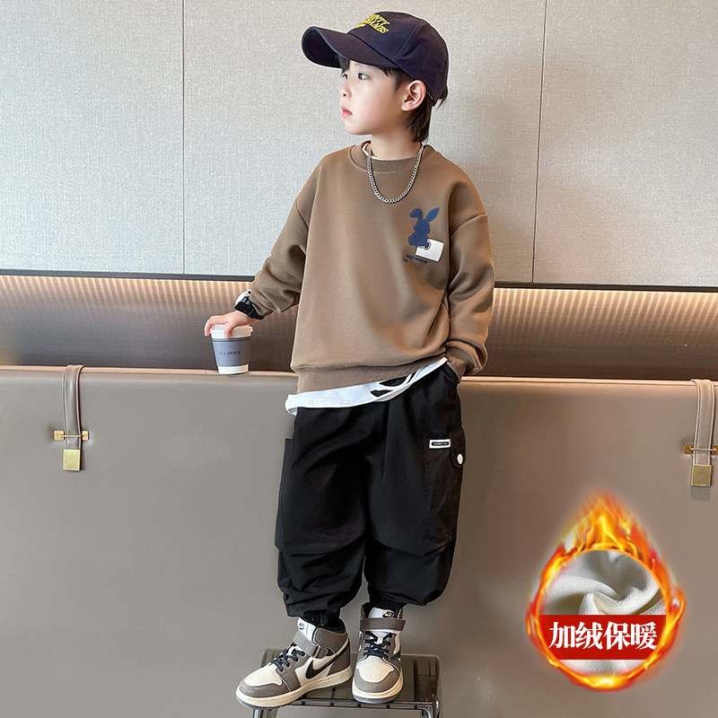 GILE男童秋装套装2023儿童中大童秋季卫衣运动服加绒加厚秋冬款潮